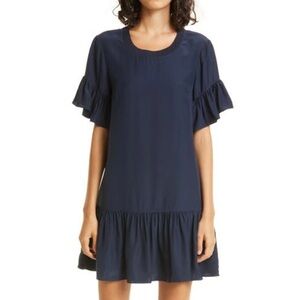 Cinq À Sept Dress Womens Medium Leilah Silk Drop Waist Flounce Ruffle Classy